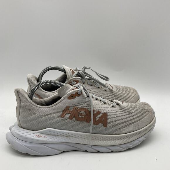 Womens Size 8.5B Hoka One One Mach 5 White Copper Running Comfort Walking Shoes - Picture 1 of 8